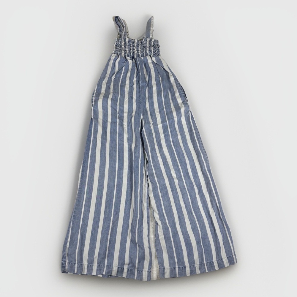 Tractr Striped Wide Leg Jumpsuit Girls 10 Blue White Smock Coastal Cowgirl Boho